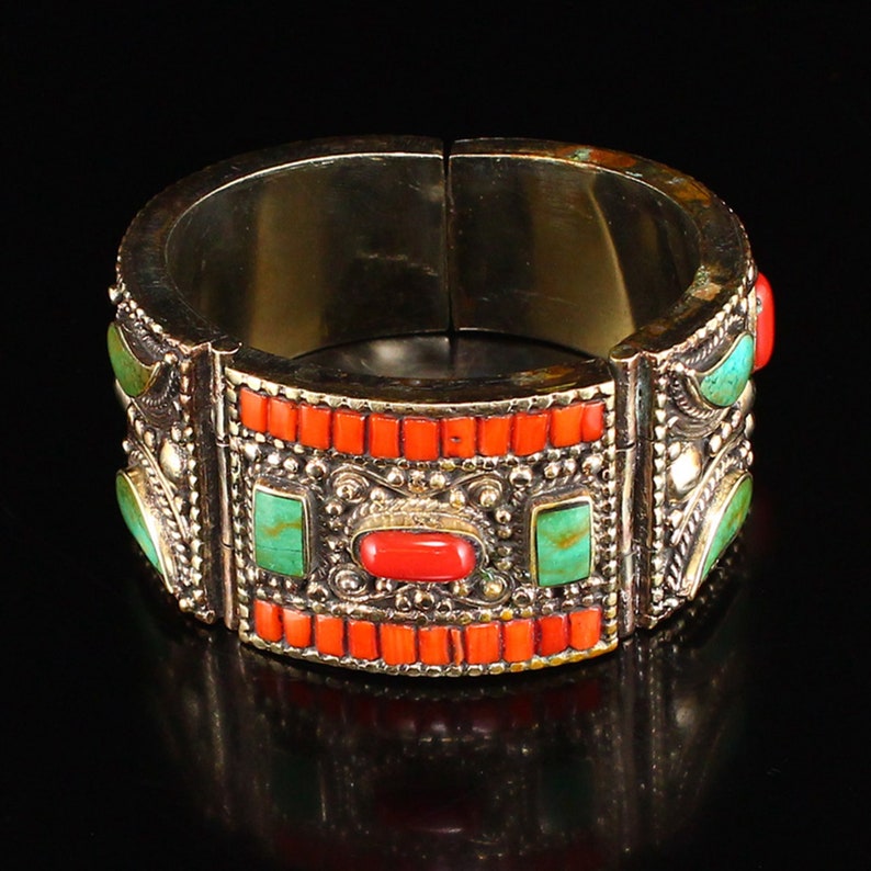 RARE CHINESE Tibetan silver inlay dragon bracelet