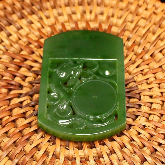 N1363 Openwork Chinese Natural Green Hetian Jade … - image 10