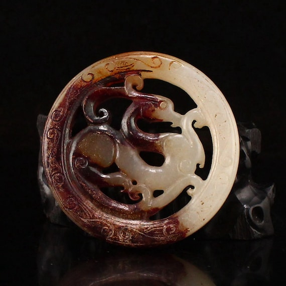 A6379 Vintage Chinese Hetian Jade Fortune Dragon … - image 1