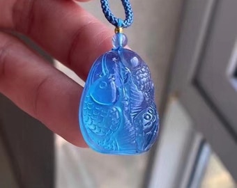 N1571 Beautiful Natural Aquamarine Carved Fish Pendant