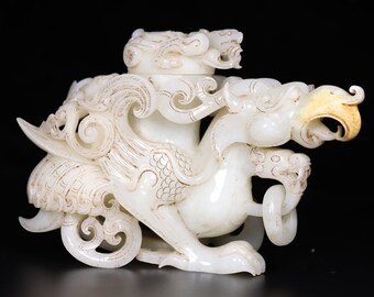 E7076 Superb Vintage Chinese Hetian Jade Carved Phoenix Incense Burner