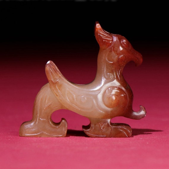 N0745 Vintage Chinese Hetian Jade Carved Phoenix … - image 1