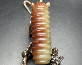 E9179 Vintage Chinese Hetian Jade Carved Cicada Pendant
