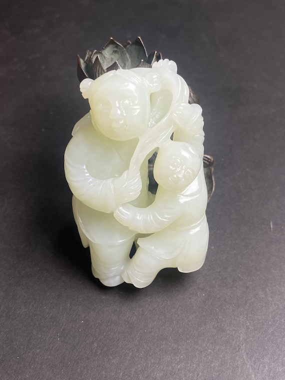 A6726 Chinese White Hetian Jade Fortune Kids Pend… - image 1