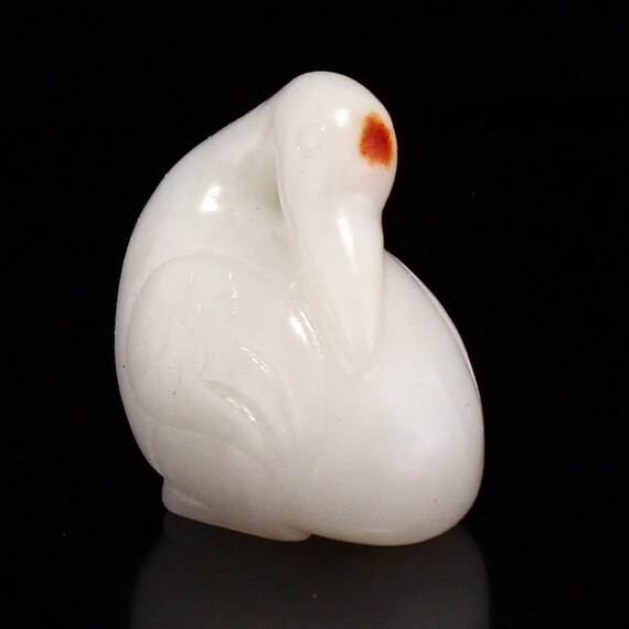 N0580 Chinese Natural Hetian Jade Carved Goose Pe… - image 2