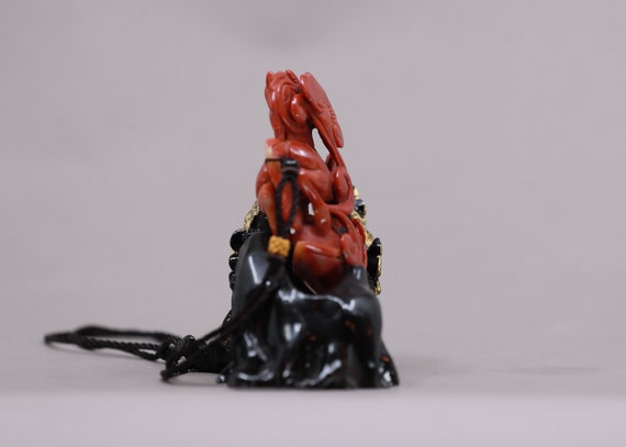 Chinese Red Shoushan Stone Pendant w Horse - image 4