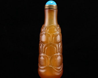 N1566 Old Chinese Agate Carved Lotus Flower Snuff Bottle