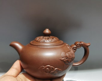 N1241 Openwork Chinese Yixing Zisha Clay Dragon Design Teapot w Artist Signed