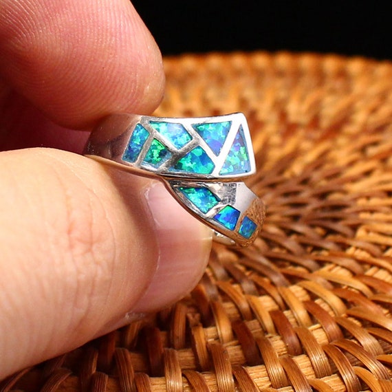 F0511 Green Opal 925 Sterling Silver Ring US size… - image 6