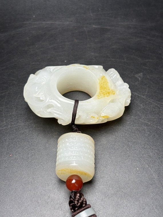E9741 Chinese Natural Hetian Jade Carved Fortune … - image 6