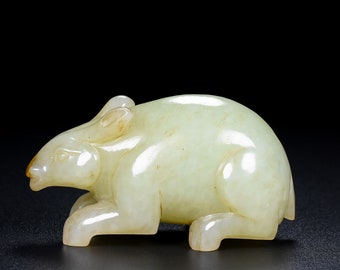 N1823 Statue de lapin vintage chinoise Hetian sculptée en jade