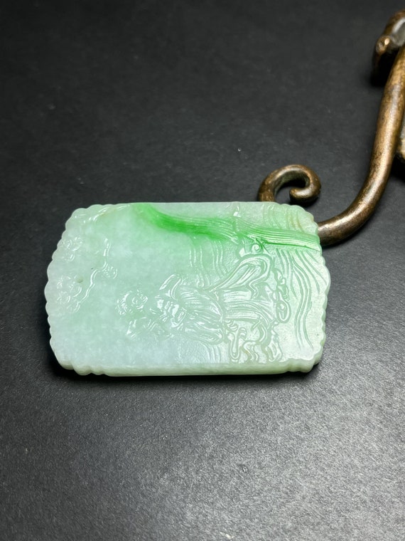 E7334 Vintage Green Jadeite Figure Pendant - image 4