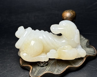 N1599 Chinese Natural Hetian Jade Carved Fortune Dog Pendant