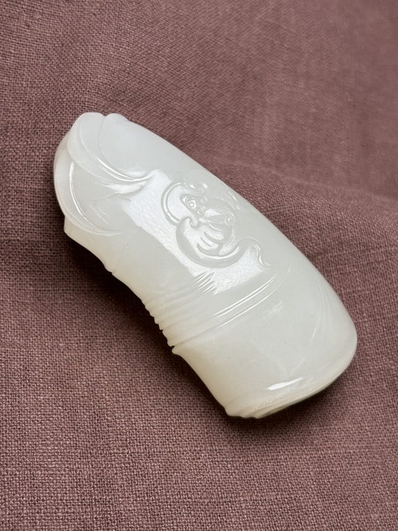 N0904 Chinese Natural White Hetian Jade Carved Ba… - image 3