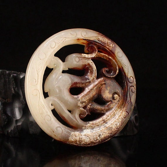 A6379 Vintage Chinese Hetian Jade Fortune Dragon … - image 4