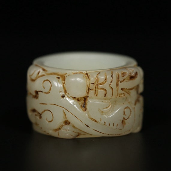N1046 Vintage Chinese Hetian Jade Low Relief Drag… - image 9