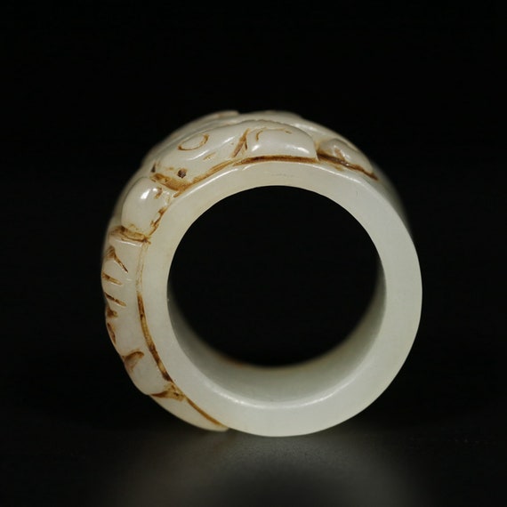 N1046 Vintage Chinese Hetian Jade Low Relief Drag… - image 5