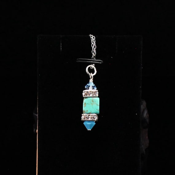 F0521 925 Sterling Silver Turquoise & Chrystal Pe… - image 2