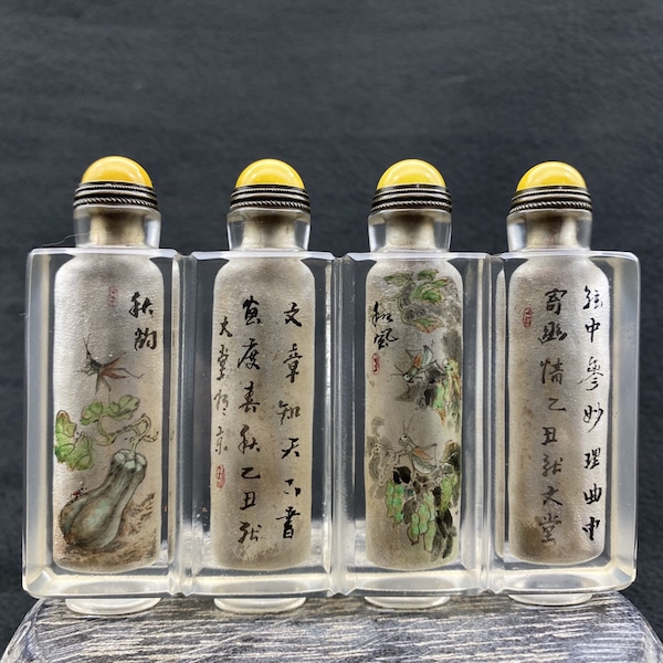 N1652 Chinese Inside Painting Peking Glass Poetic Prose Conjoined Snuff Bottle