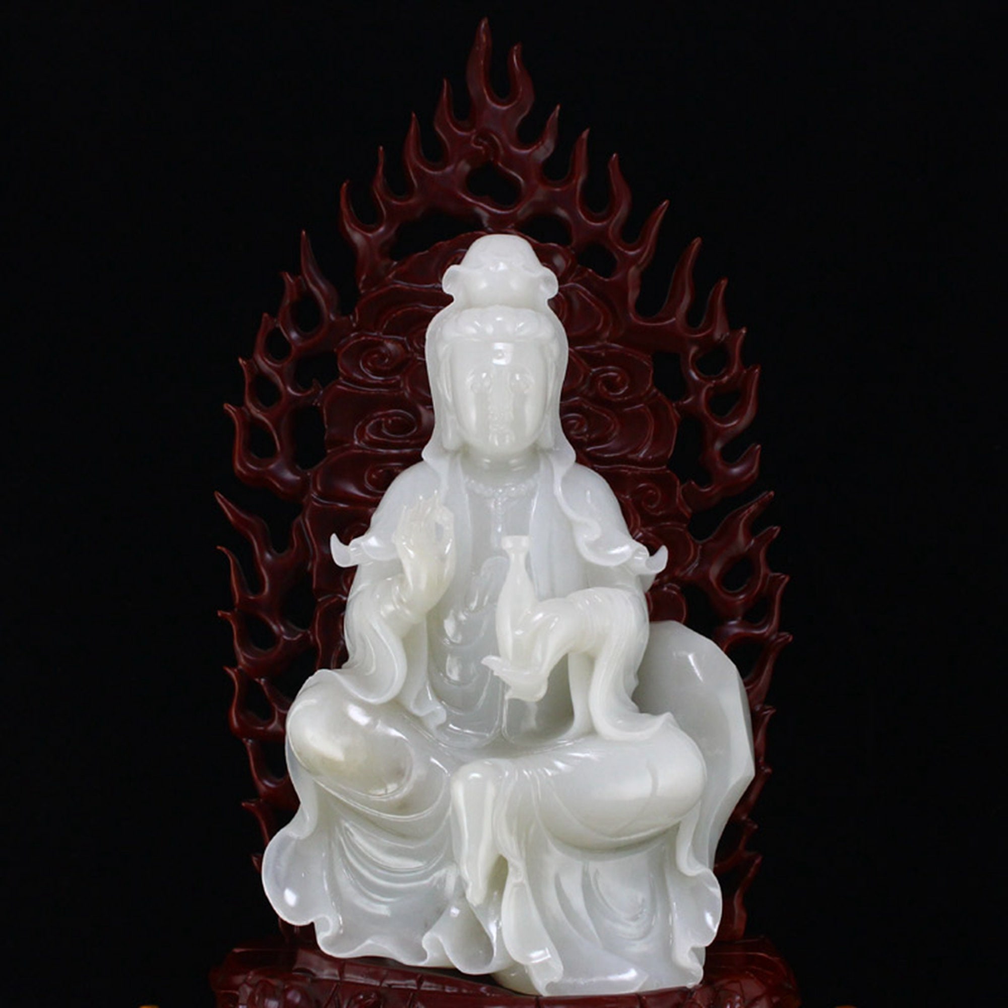 N735 Superb Chinese Natural Hetian Jade Kwanyin Statue w Etsy