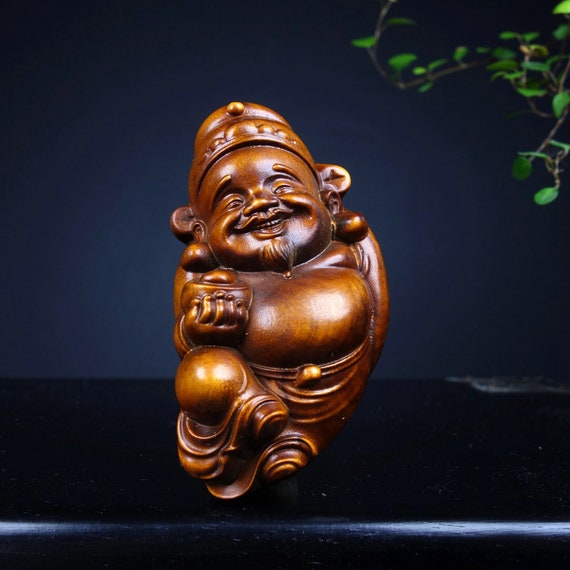 E8966 Chinese Boxwood Wood Carved Fortune Taoism … - image 1