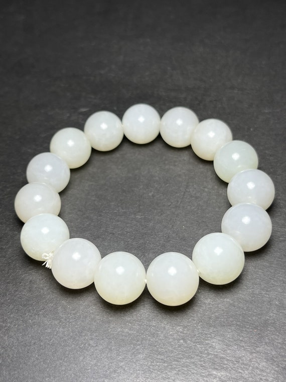 E9190 Chinese White Hetian Jade Beads Bracelet - image 5