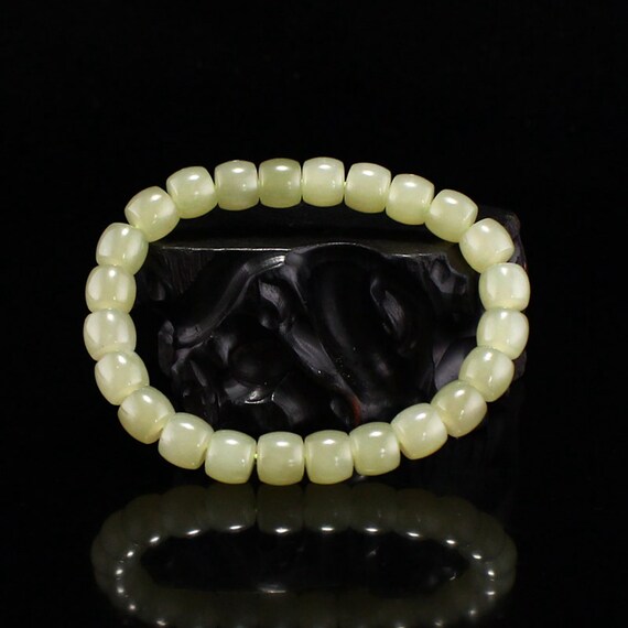 N0278 Chinese Natural Hetian Jade Beads Bracelet - image 3