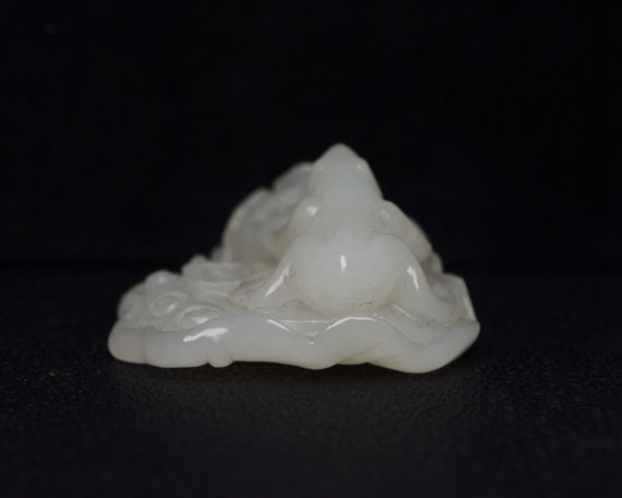 E7282 Chinese Natural White Hetian Jade Carved Fr… - image 4