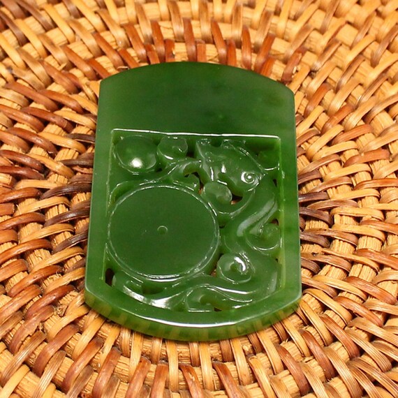 N1363 Openwork Chinese Natural Green Hetian Jade … - image 9