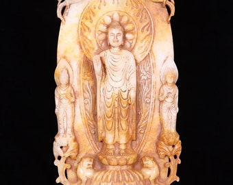 N1621 Vintage chinesische geschnitzte Buddha-Statue aus Hetian-Jade