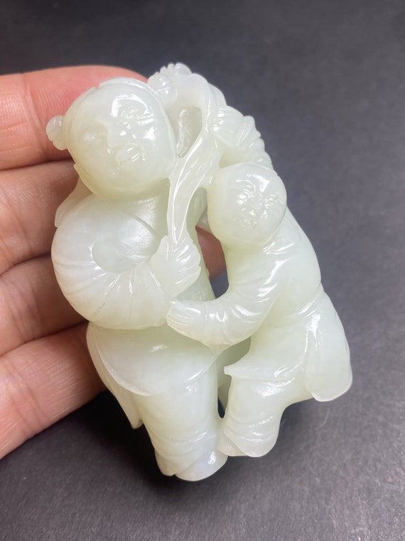 A6726 Chinese White Hetian Jade Fortune Kids Pend… - image 2