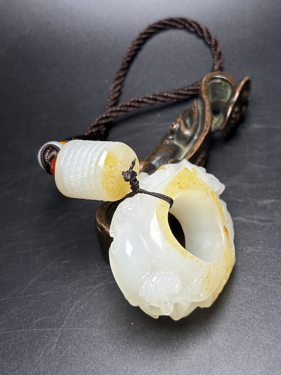 E9741 Chinese Natural Hetian Jade Carved Fortune … - image 5