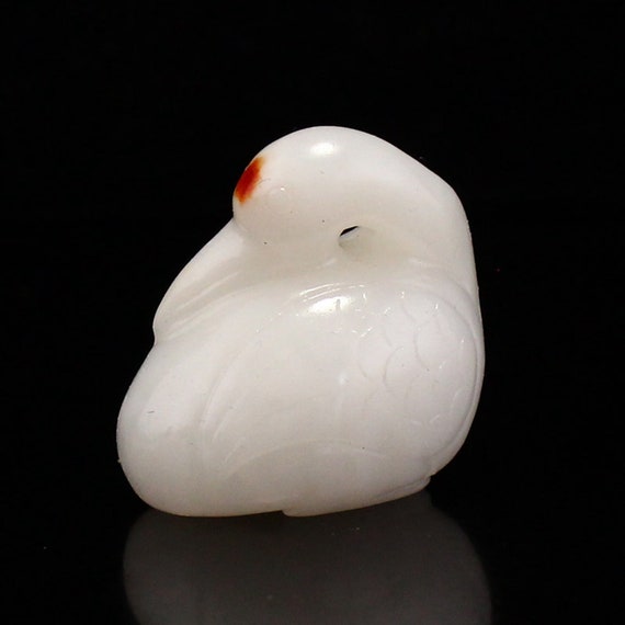 N0580 Chinese Natural Hetian Jade Carved Goose Pe… - image 4