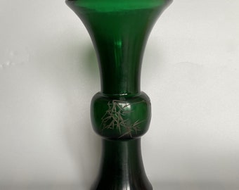 N1037 Chinese Green Peking Glass Bamboo Design Vase