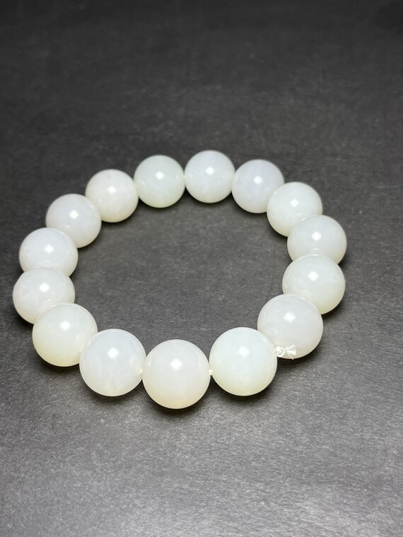 E9190 Chinese White Hetian Jade Beads Bracelet - image 6