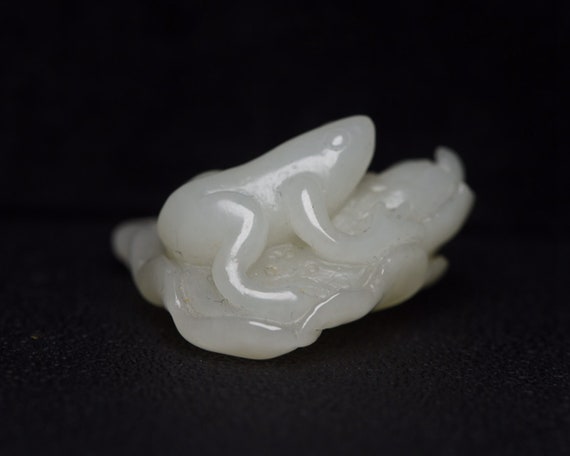 E7282 Chinese Natural White Hetian Jade Carved Fr… - image 3
