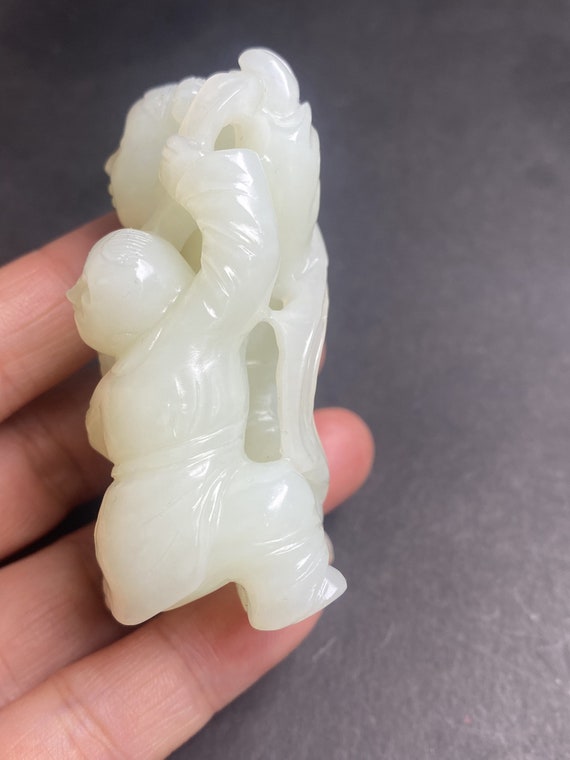 A6726 Chinese White Hetian Jade Fortune Kids Pend… - image 3