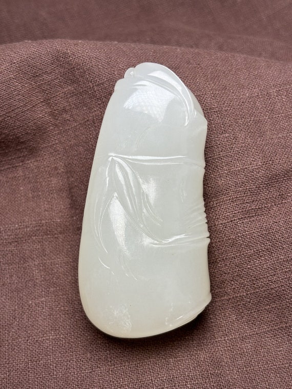 N0904 Chinese Natural White Hetian Jade Carved Ba… - image 2