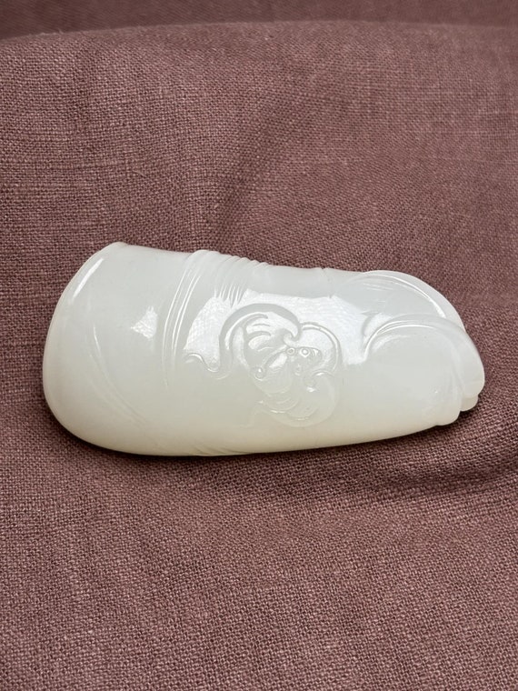 N0904 Chinese Natural White Hetian Jade Carved Ba… - image 7