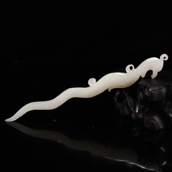 E9780 Chinese Natural Hetian Jade Carved Phoenix … - image 3