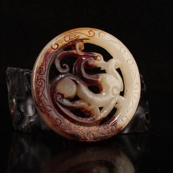 A6379 Vintage Chinese Hetian Jade Fortune Dragon … - image 2