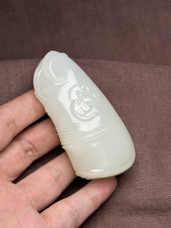 N0904 Chinese Natural White Hetian Jade Carved Ba… - image 8