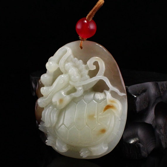 N0260 Chinese Natural Hetian Jade Carved Dragon T… - image 3