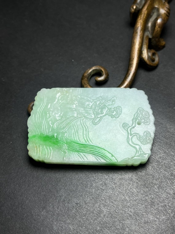 E7334 Vintage Green Jadeite Figure Pendant - image 2