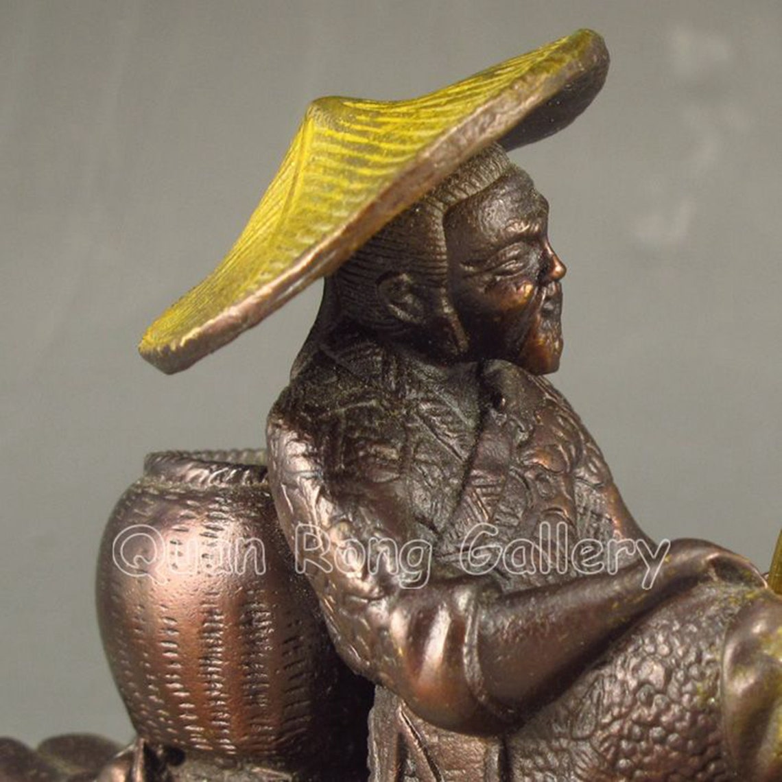 N1512 Vintage Chinese Bronze Fisherman Statue Etsy
