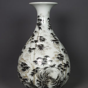 N0527 Chinese Ink Glaze Bamboo Design Porcelain Vase