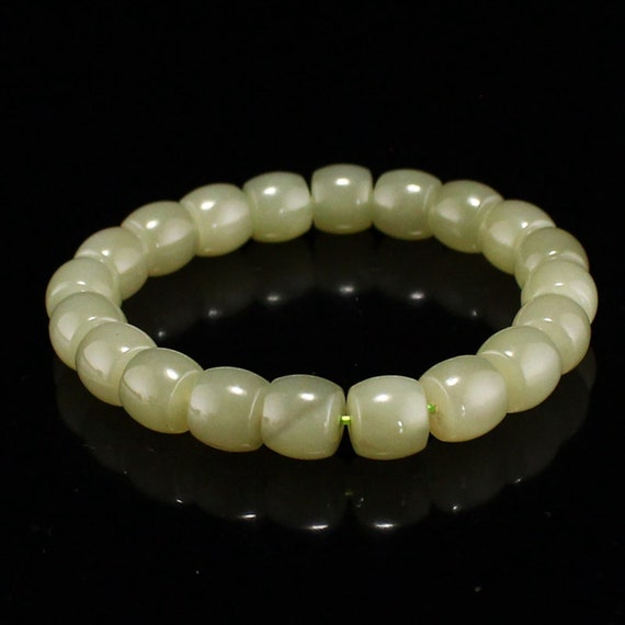 N1438 Chinese Natural Green Hetian Jade Beads Brac