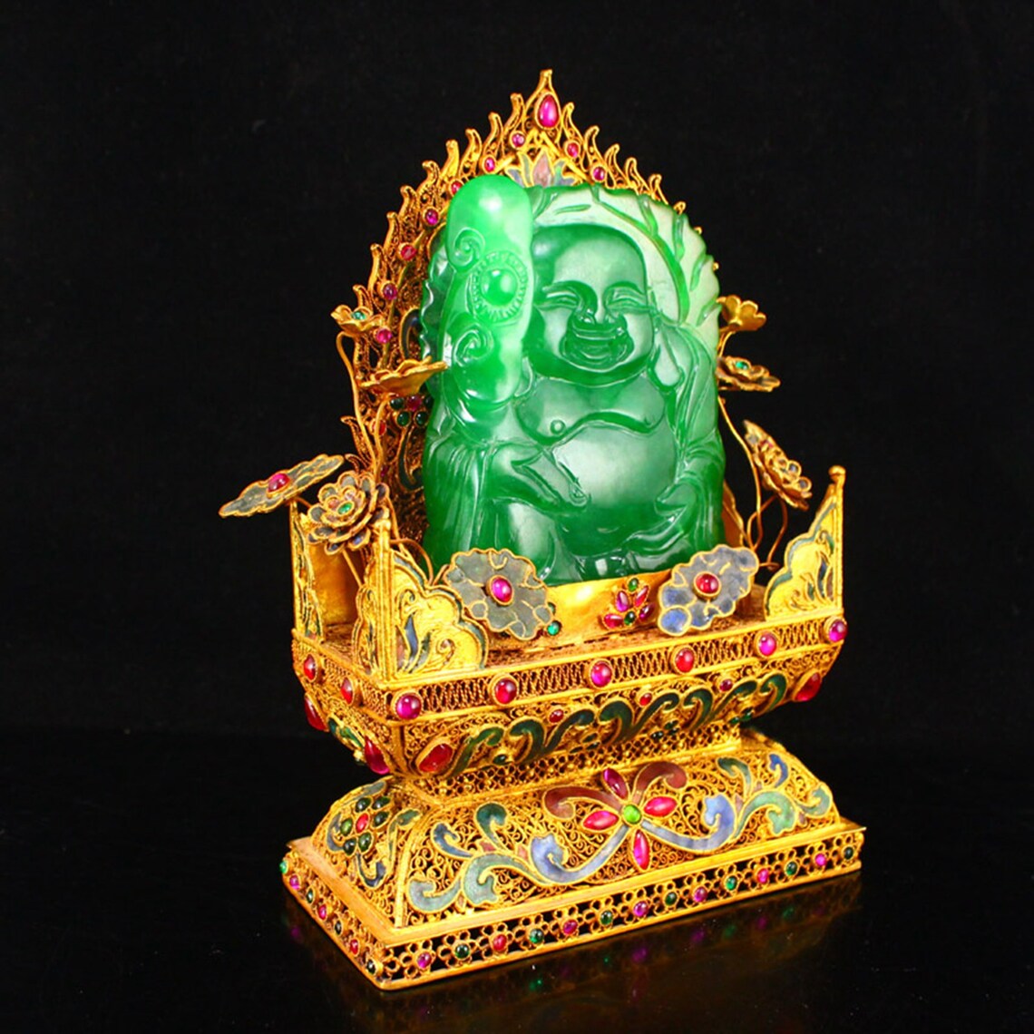 N1854 Beautiful Natural Green Jade Laughing Buddha Statue w Etsy