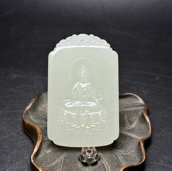 N1456 Chinese Natural Hetian Jade Lotus Flower Kw… - image 1