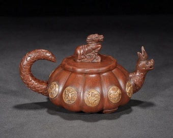 E9953 Old Chinese Yixing Zisha Clay Low Relief 12 Zodiacs Teapot w Artist Signed